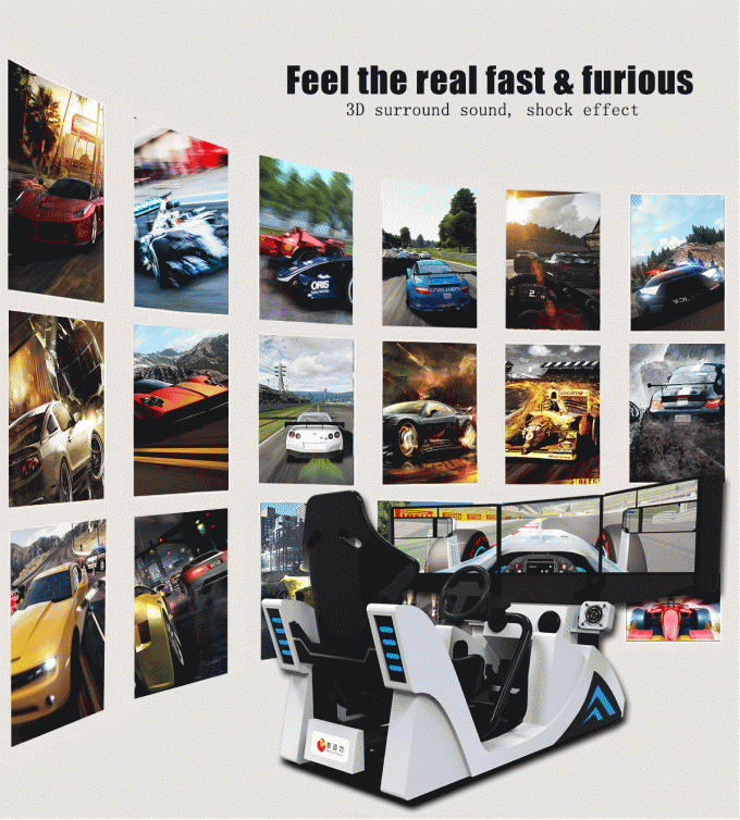Simulatore dell'interno di realtà virtuale della vettura da corsa della galleria con 3 lo schermo 4KW 2
