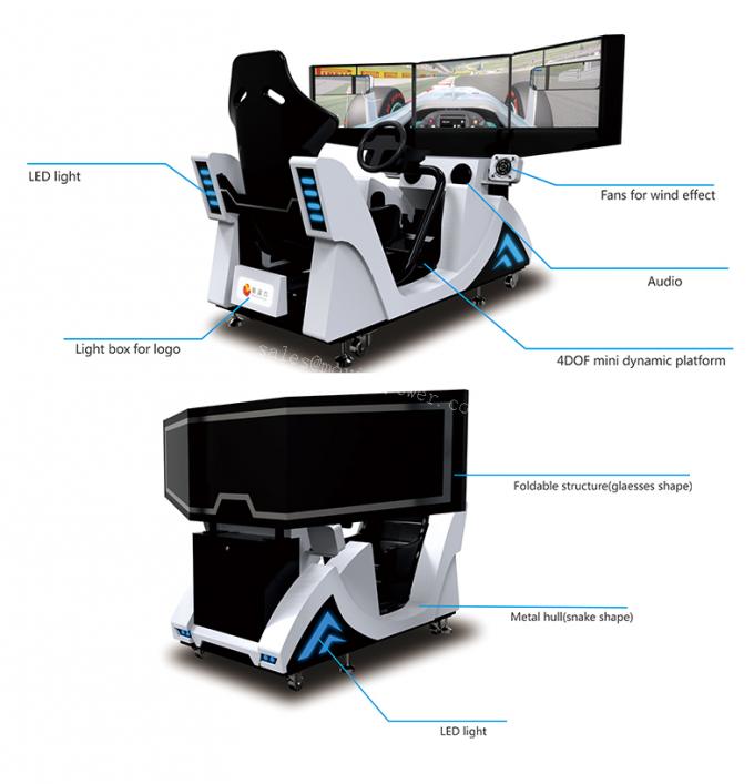 Simulatore dell'interno di realtà virtuale della vettura da corsa della galleria con 3 lo schermo 4KW 0