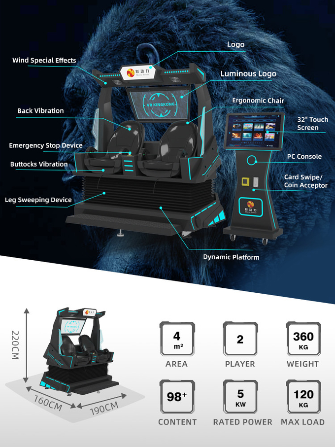 5.0KW 9d VR Cinema 2 posti Monterey Vr Chair Arcade 4d 8d Simulatore di realtà virtuale con riprese 1