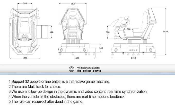 Realtà virtuale dell'interno della macchina del gioco di corse automobilistiche di grado 9D Vr che guida il simulatore di movimento della galleria 4