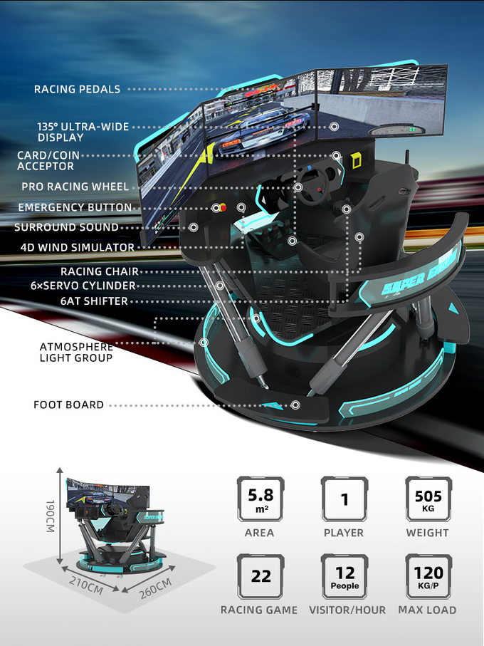 6dof Motion Simulatore idraulico di corse Auto da corsa Arcade Macchina da gioco Simulatore di guida auto con 3 schermi 1