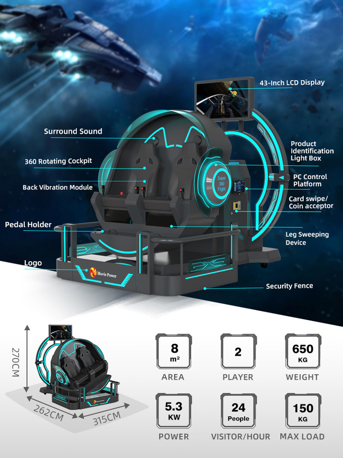 Smart Control VR 360 Flying Cinema 2 posti 9D VR Roller Coaster Simulator 1