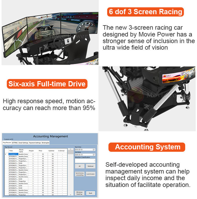 Simulatore di guida portatile a 3 schermi 6 DOF Auto da corsa Arcade Equipaggiamento di guida dinamico 4