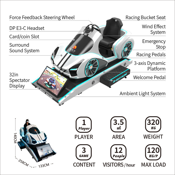 cabina di pilotaggio del simulatore di guida di veicoli di realtà virtuale 9d con la macchina di videogioco di guida di Vr della piattaforma di moto 4