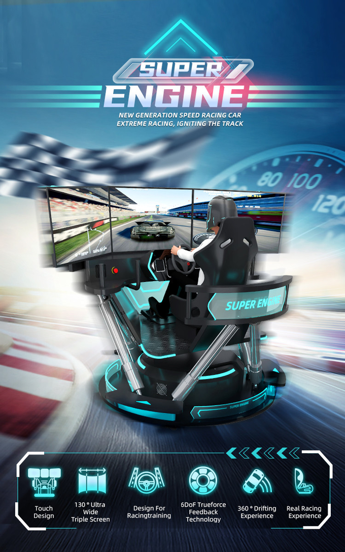 5.0KW F1 Simulatore di corse di auto Macchina di gioco di guida 6 Dof Motion Platform con 3 schermi 0