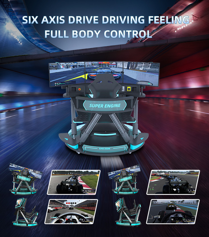 5.0KW F1 Simulatore di corse di auto Macchina di gioco di guida 6 Dof Motion Platform con 3 schermi 3
